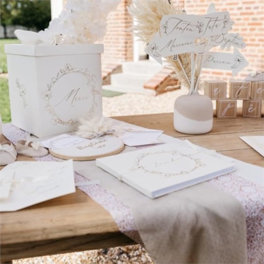 URNE Carton Merci BAPTÊME VÉGÉTAL Or 21X25CM CRÈME