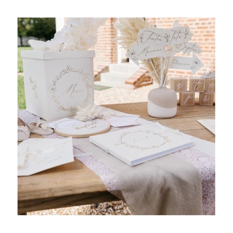 URNE Carton Merci BAPTÊME VÉGÉTAL Or 21X25CM CRÈME