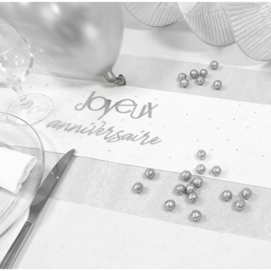 Chemin de table anniversaire métallisé – Joyeux Anniversaire