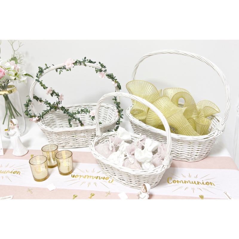 Panier pour pétale mariage en osier blanc – Ensemble de 3 tailles