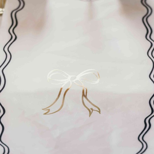 Chemin de Table Black & White Tissu Blanc, Noir et Or 28cmx5m