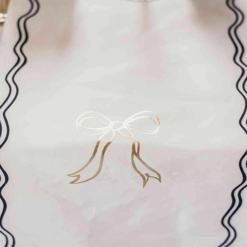 Chemin de Table Black & White Tissu Blanc, Noir et Or 28cmx5m