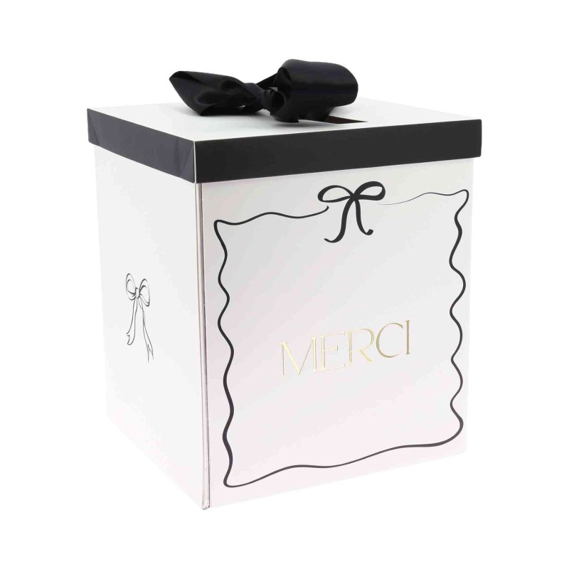 Urne 'Merci' Black & White Carton Blanc, Noir et Or 21x25x21cm