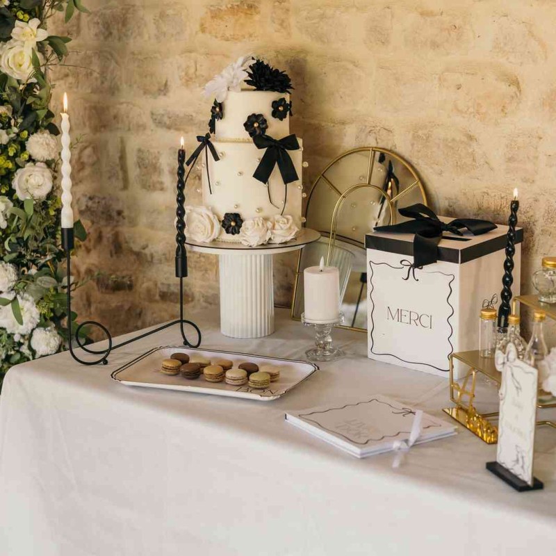 Urne 'Merci' Black & White Carton Blanc, Noir et Or 21x25x21cm