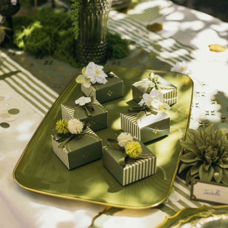 10 Contenants Jardin à la Française Papier Vert Olive, Pistache et Or 7x3,5x7cm