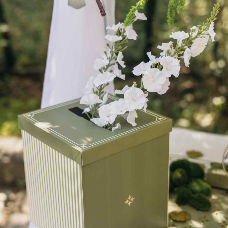 Urne Jardin à la Française Carton Vert Olive, Pistache et Or 21x25x21cm