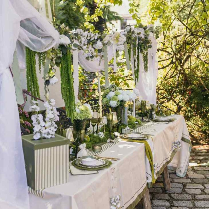 Urne Jardin à la Française Carton Vert Olive, Pistache et Or 21x25x21cm