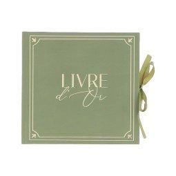 Livre d’Or Jardin à la Française Vert Olive et Or Carton Rigide 21x20cm 68 Pages