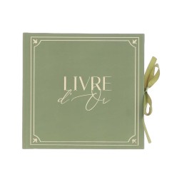 Livre d’Or Jardin à la Française Vert Olive et Or Carton Rigide 21x20cm 68 Pages