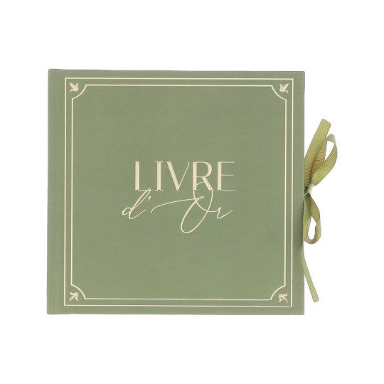 Livre d’Or Jardin à la Française Vert Olive et Or Carton Rigide 21x20cm 68 Pages