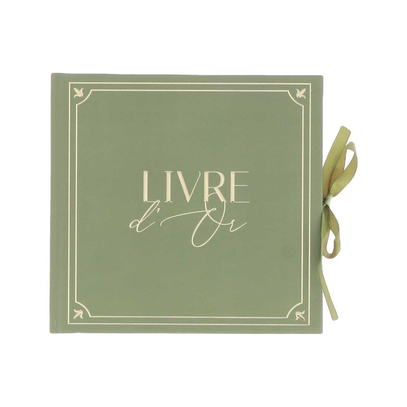 Livre d’Or Jardin à la Française Vert Olive et Or Carton Rigide 21x20cm 68 Pages