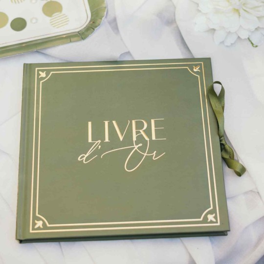 Livre d’Or Jardin à la Française Vert Olive et Or Carton Rigide 21x20cm 68 Pages