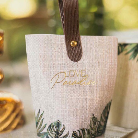 10 Contenants 'Love Paradise' Coco Palm Papier Effet Cannage, Vert et Or 8,5x9,5x4cm