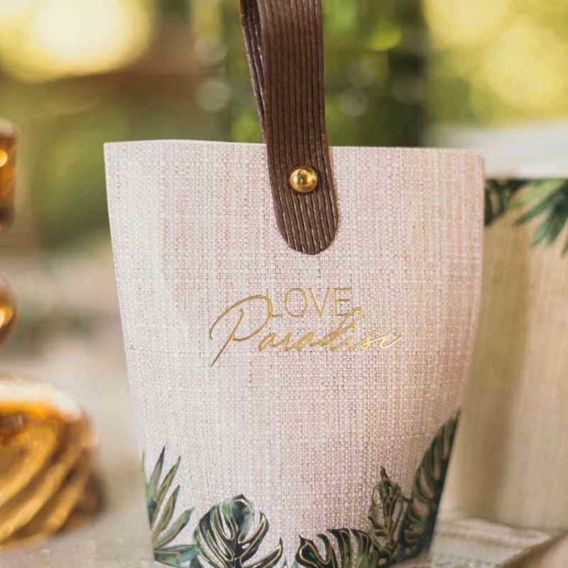 10 Contenants 'Love Paradise' Coco Palm Papier Effet Cannage, Vert et Or 8,5x9,5x4cm