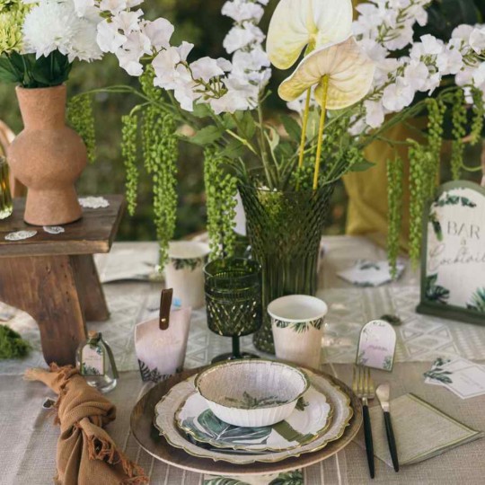 10 Contenants 'Love Paradise' Coco Palm Papier Effet Cannage, Vert et Or 8,5x9,5x4cm