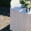 Chemin de Table Azur Abstrait Tissu Blanc et Indigo 28cmx5m
