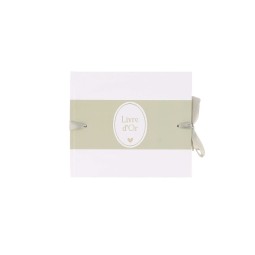 Livre d’Or Baptême avec Ruban Satin Vert de Gris – Souvenir Élégant