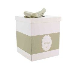 Urne "Merci" Baptême Carton Vert de Gris, Blanc et Or 21x25x21cm