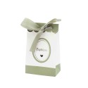 10 Sachets "Baptême" Papier Vert de Gris, Blanc et Or
