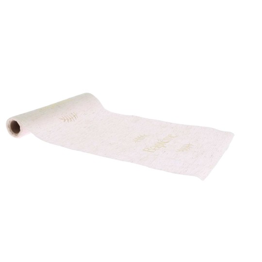 Chemin de Table "Baptême" Tissu Effet Lin et Or 28cmx5m