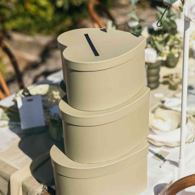 Lot de 3 Urnes Cœurs Vert de Gris Emboîtables Décoration Élégante