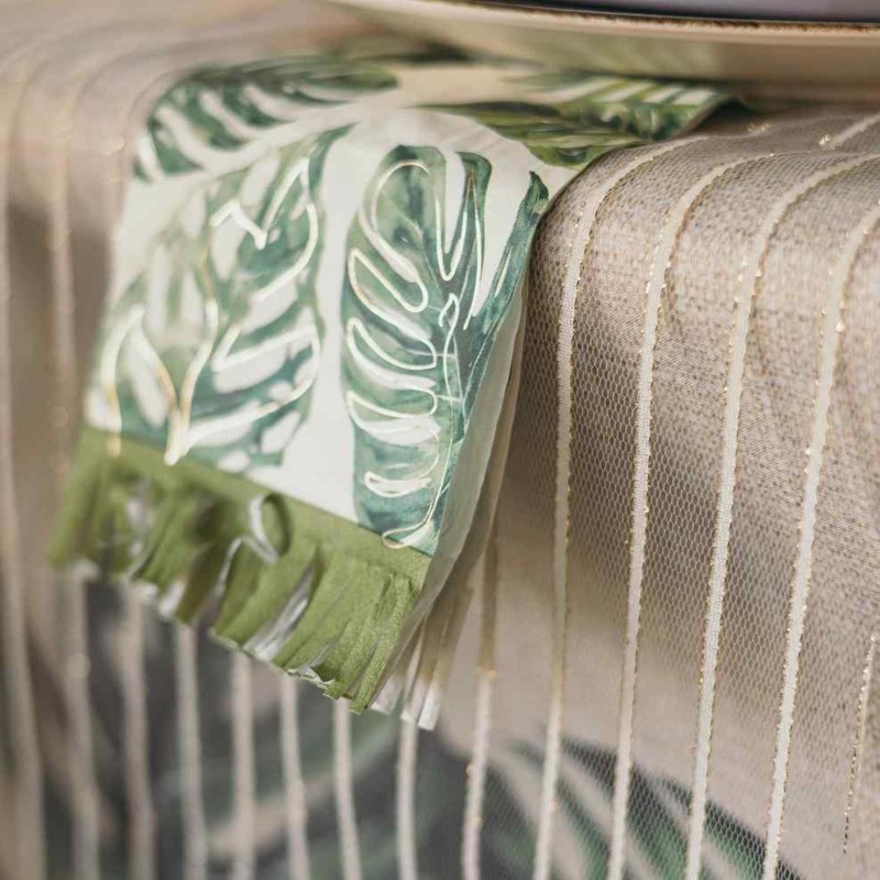 Chemin de Table Fines Rayures Résille Crème et Or 28 cm x 5 m