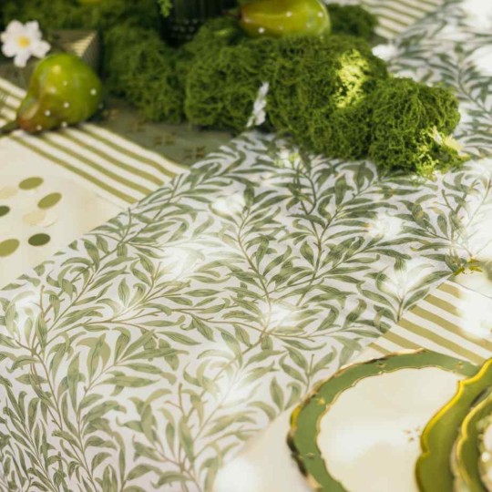 Chemin de Table Feuillage Intissé Blanc et Vert 28x5m