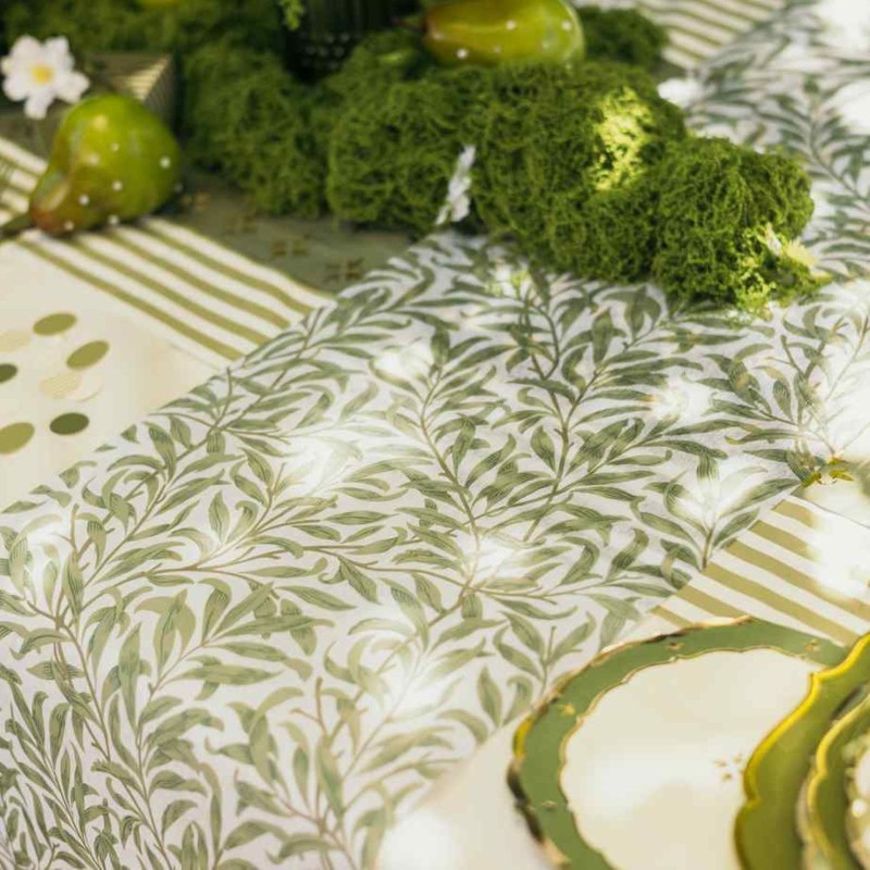 Chemin de Table Feuillage Intissé Blanc et Vert 28x5m