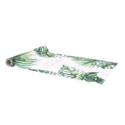 Chemin de Table 'Love Paradise' Coco Palm Tissu Crème, Vert et Or 28cmx5m