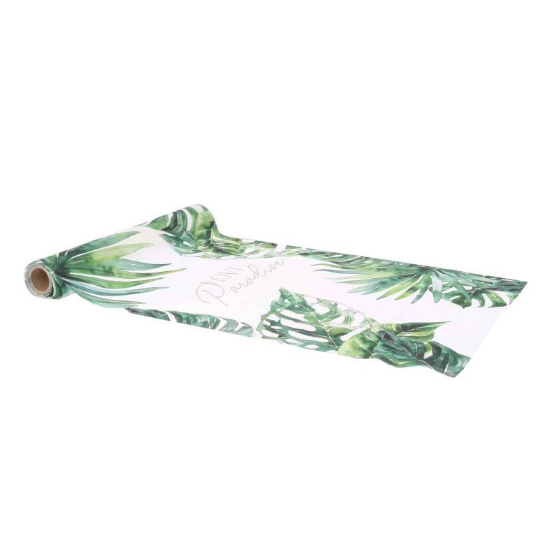 Chemin de Table 'Love Paradise' Coco Palm Tissu Crème, Vert et Or 28cmx5m