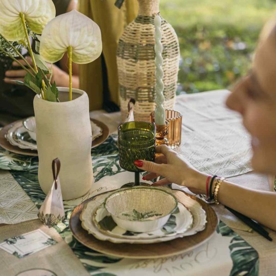 Chemin de Table 'Love Paradise' Coco Palm Tissu Crème, Vert et Or 28cmx5m