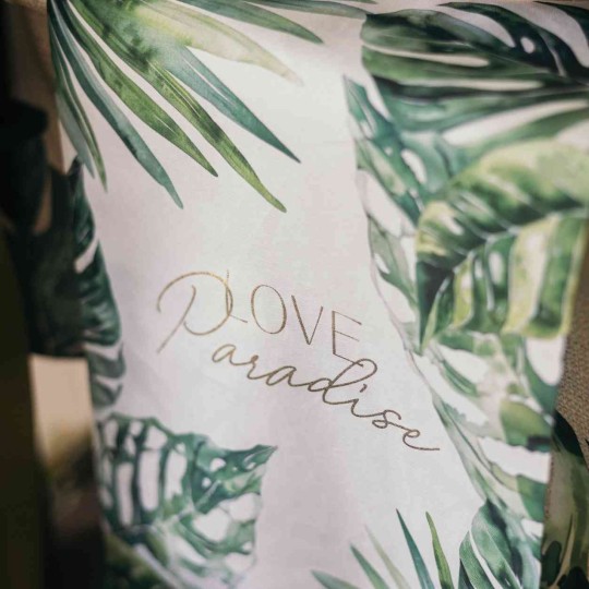 Chemin de Table 'Love Paradise' Coco Palm Tissu Crème, Vert et Or 28cmx5m