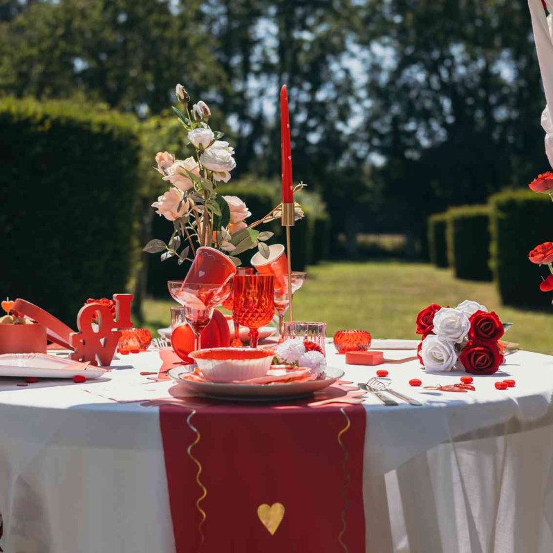 Chemin de Table Dame de Coeur Tissu Rouge et Or 28cmx5m