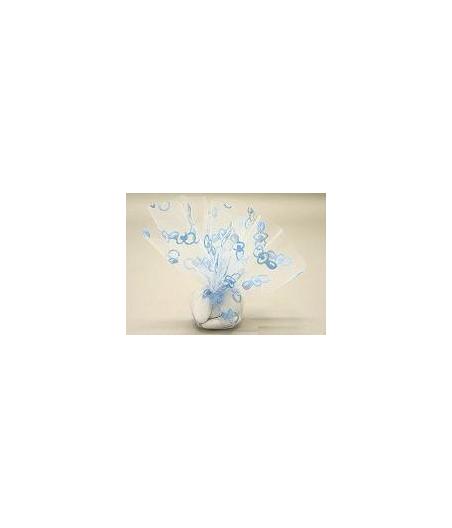 Lot de 6 ronds de tulle bleu avec motif tétine pour dragées