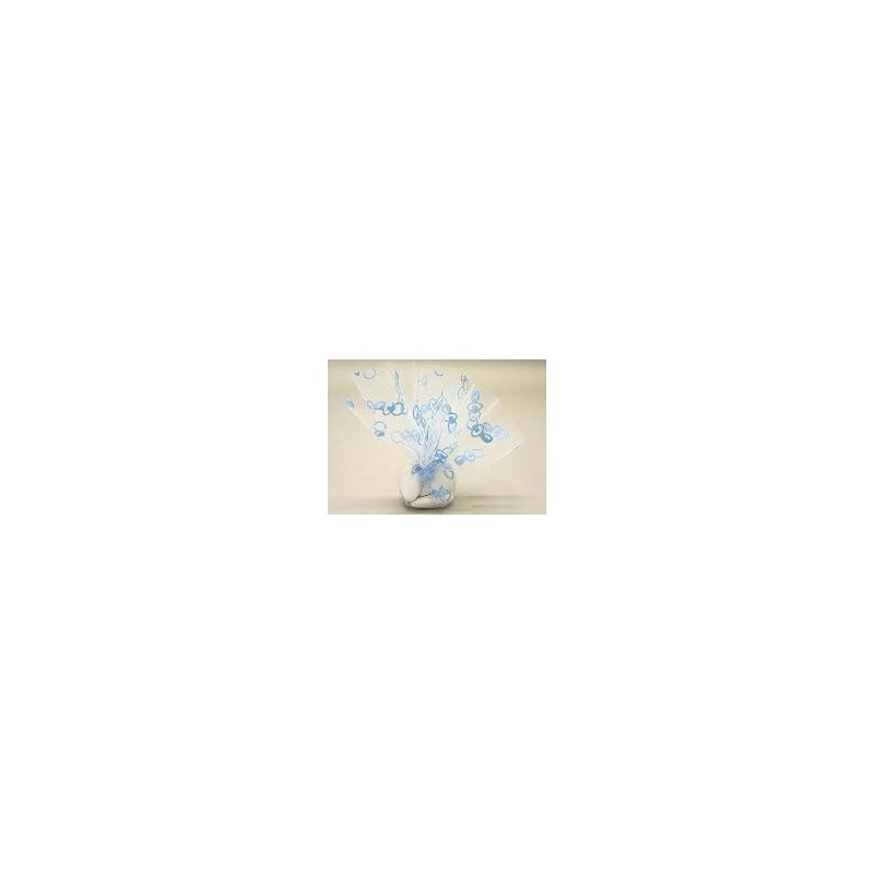 Lot de 6 ronds de tulle bleu avec motif tétine pour dragées