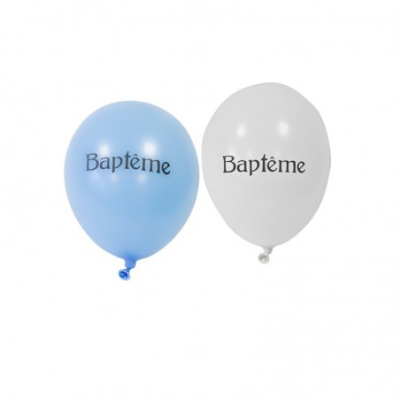 Ballon imprimé Baptême diam. 28 cm (x 8) bleu et blanc