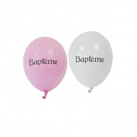 Ballon imprimé "baptême"diam. 28 cm (x 8) rose et blanc