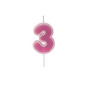 Bougie anniversaire rose sur pique 3 ans