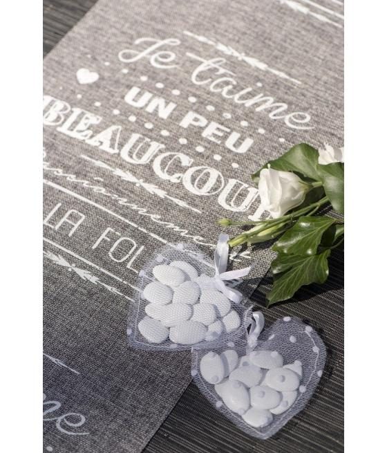 sachet en tulle pois cœur pour dragées – lot de 4