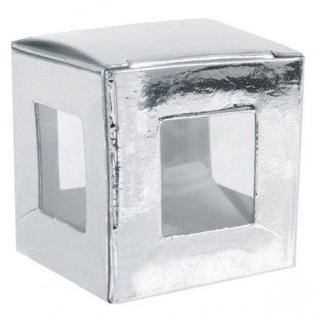 6 Boîtes à dragées carrées métallisées Argent (Sachet de 6 pièces)