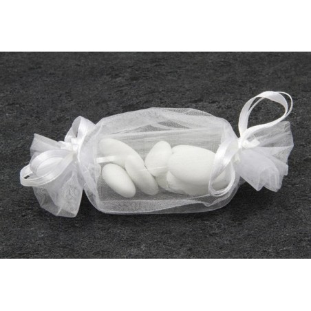 12 sacs organza en forme de bonbon blanc