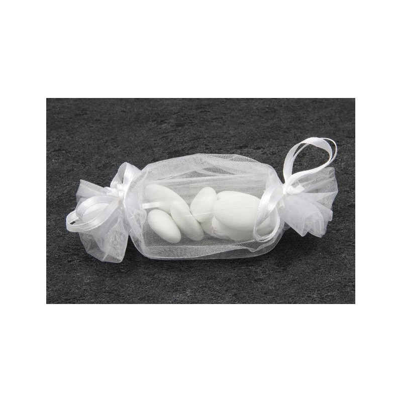 12 sacs organza en forme de bonbon blanc