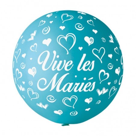 Ballon imprime "vive les maries" diam. 28 cm (x 8) Turquoise