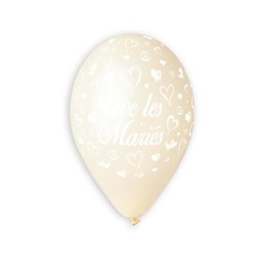 Ballon imprime "vive les maries" diam. 28 cm (x 8) ivoire