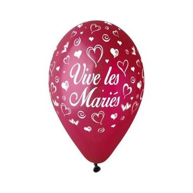 Ballon imprime "vive les maries" diam. 28 cm (x 8) Bordeaux