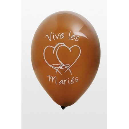 Ballon imprime "vive les maries" diam. 28 cm (x 8) marron