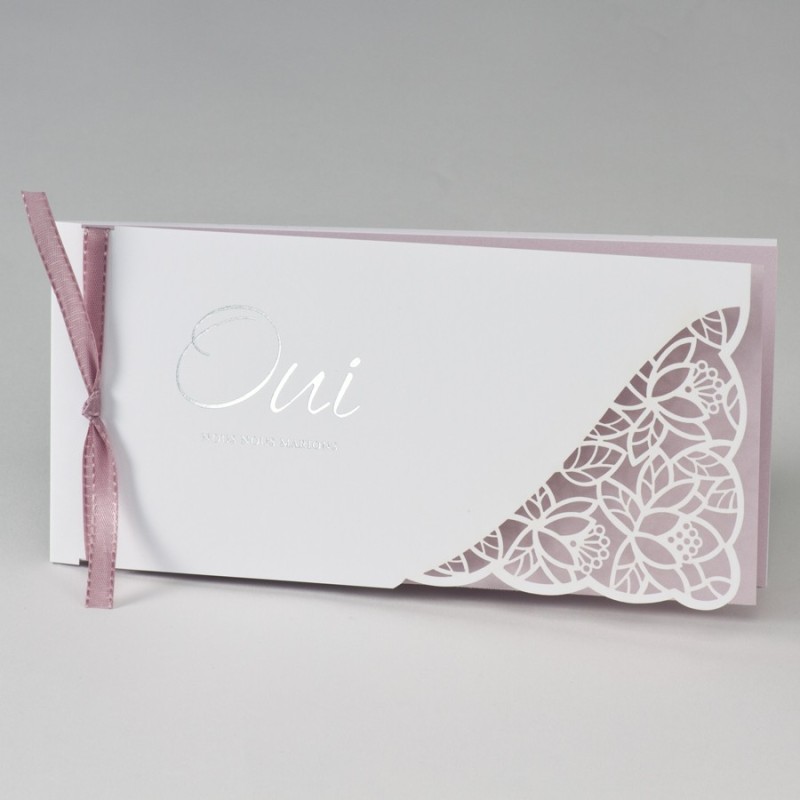 Faire part dentelle rose