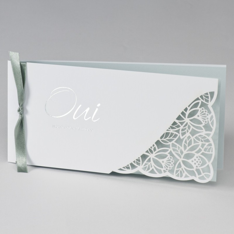 Faire part avec dentelle vert menthe
