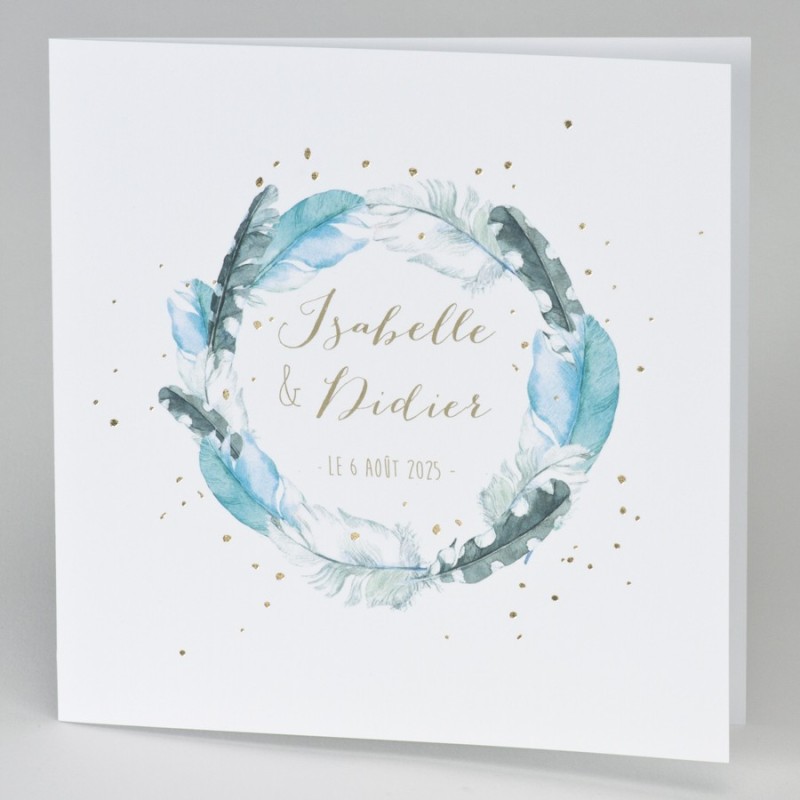 Faire-part Attrape-rêves à plumes avec confettis