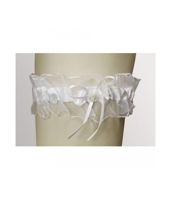 Jarretiere satin et perle Blanc
